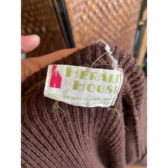 One Size//Vintage 70s Brown Hooded Cardigan Sweater - Picture 4 of 4